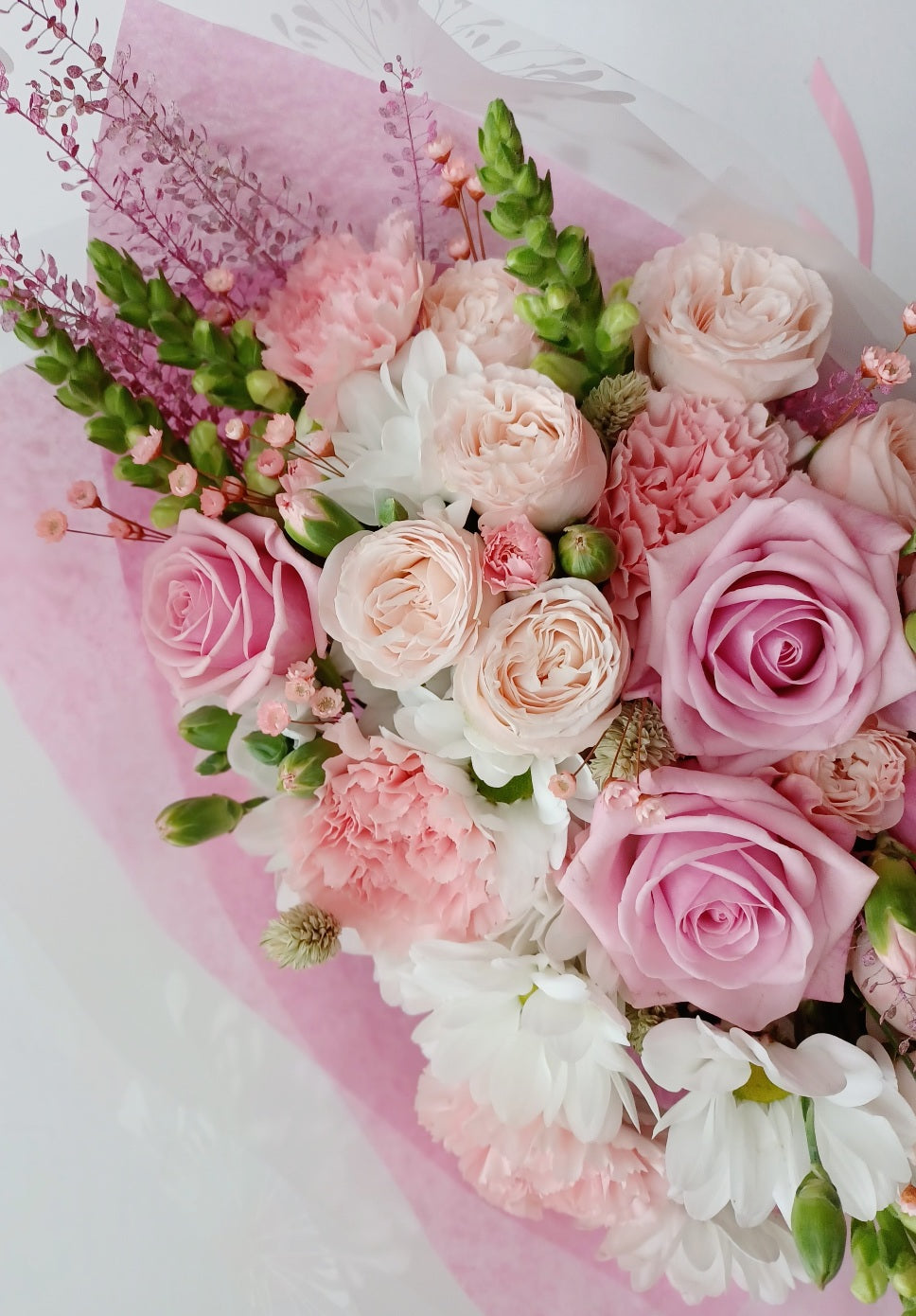 Pink & White Seasonal Flower Hand-tied Bouquet