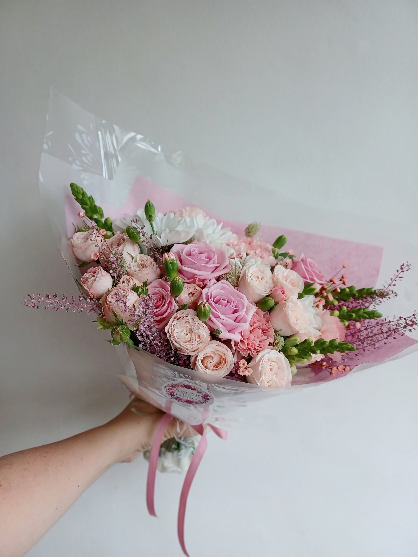 Pink & White Seasonal Flower Hand-tied Bouquet