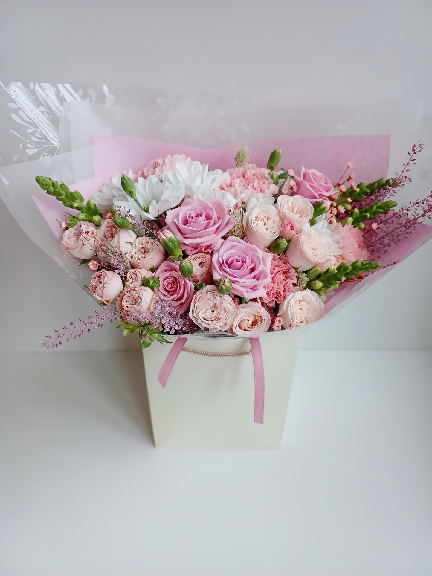 Pink & White Seasonal Flower Hand-tied Bouquet