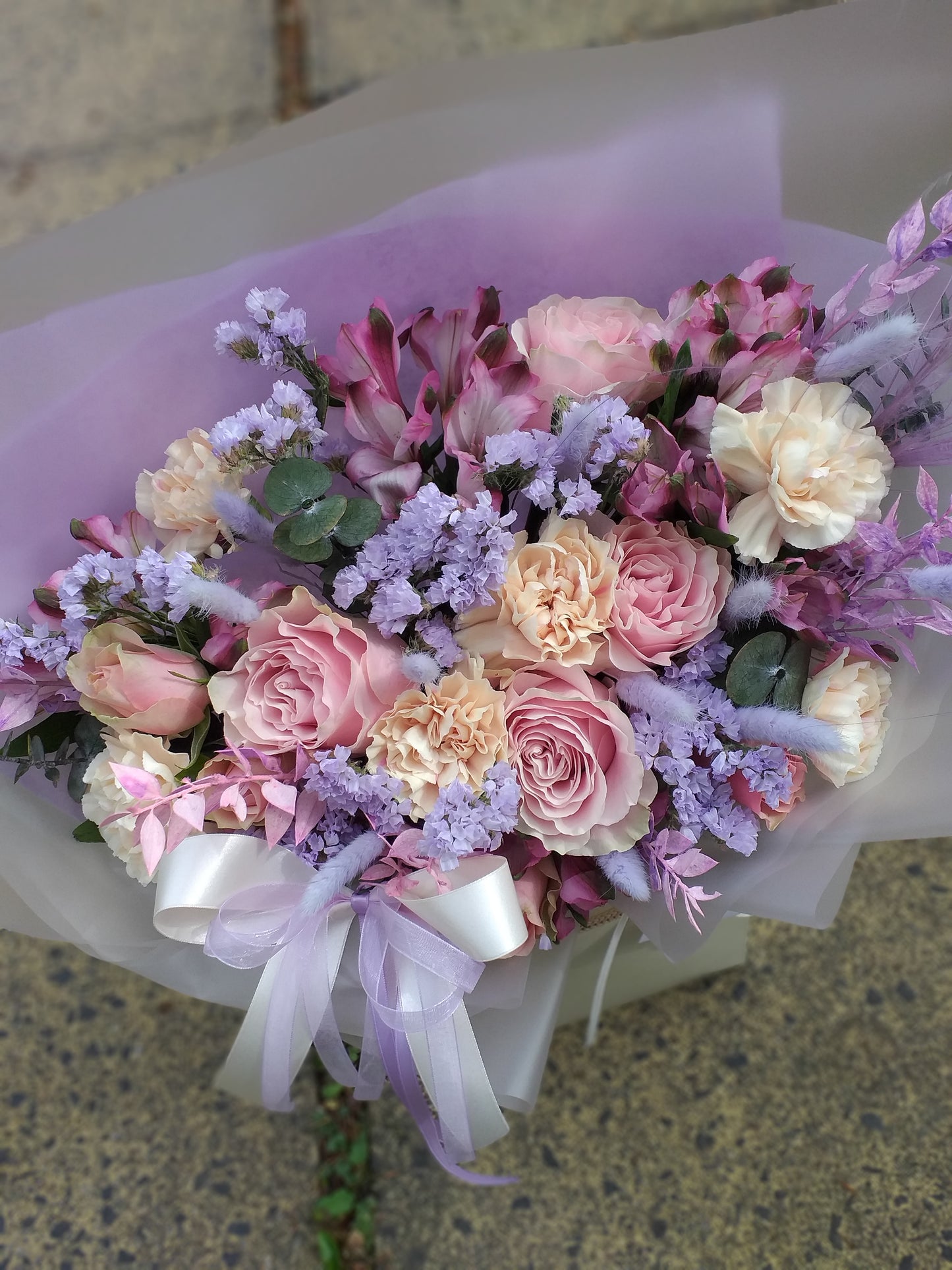 Lilac, Pink & Peach Seasonal Fresh Hand-tied Bouquet