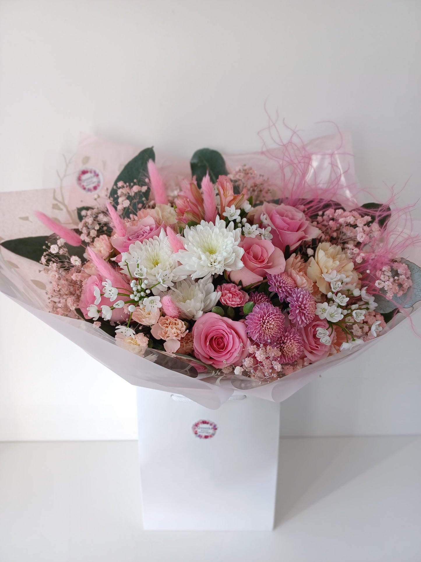 Pink & White Seasonal Flower Hand-tied Bouquet