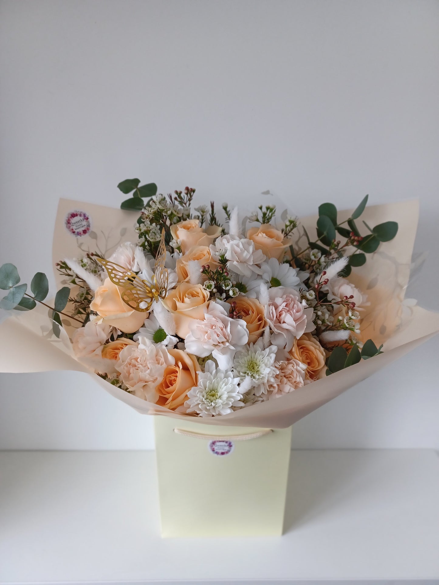 Peach & Orange Seasonal Flower Hand-tied Bouquet