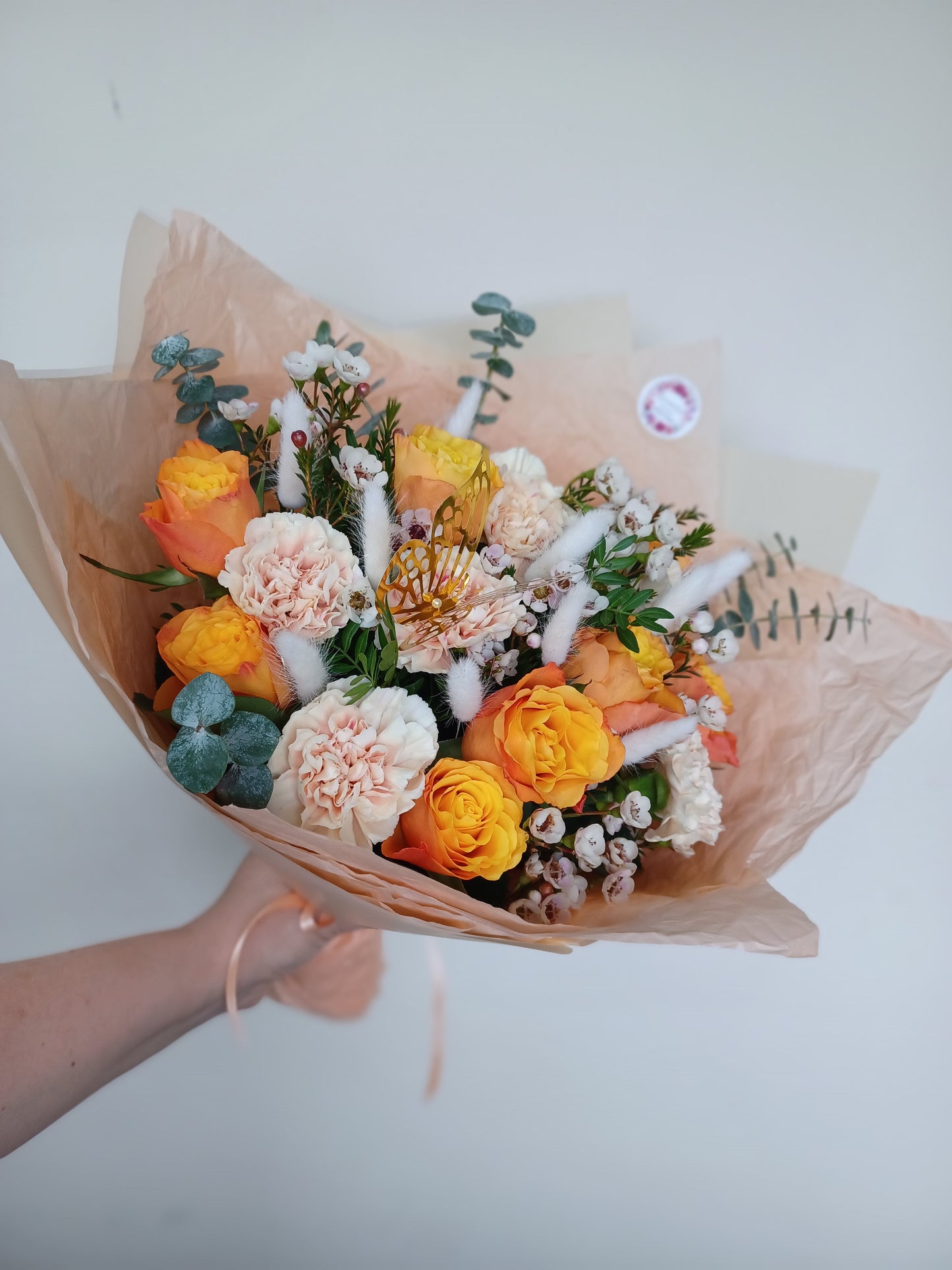 Peach & Orange Seasonal Flower Hand-tied Bouquet