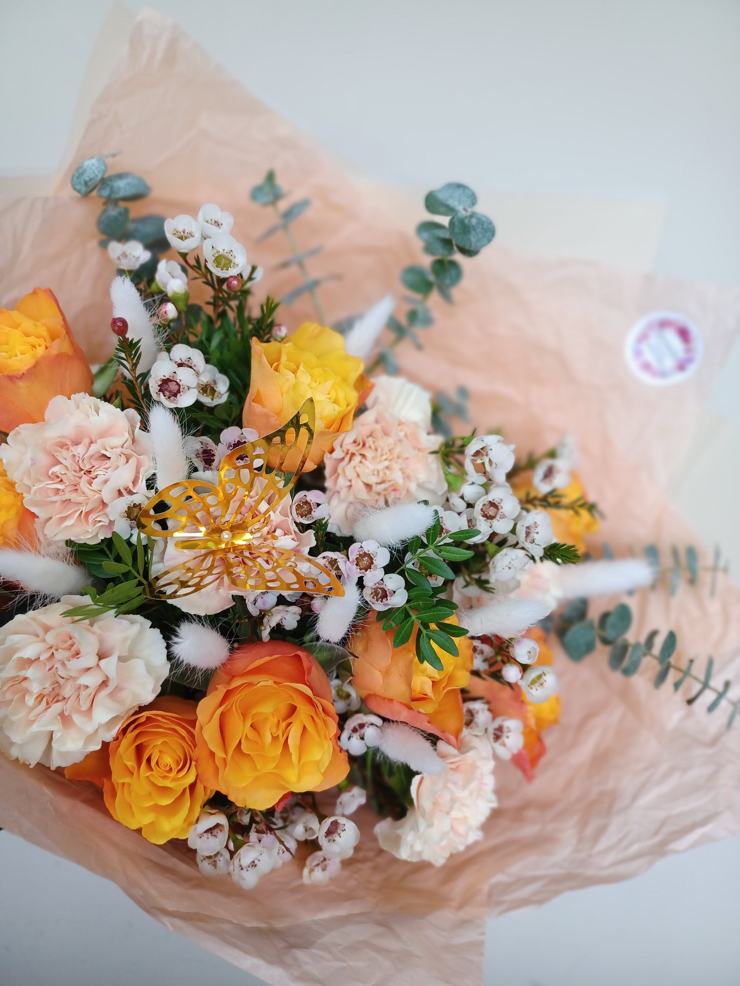 Peach & Orange Seasonal Flower Hand-tied Bouquet