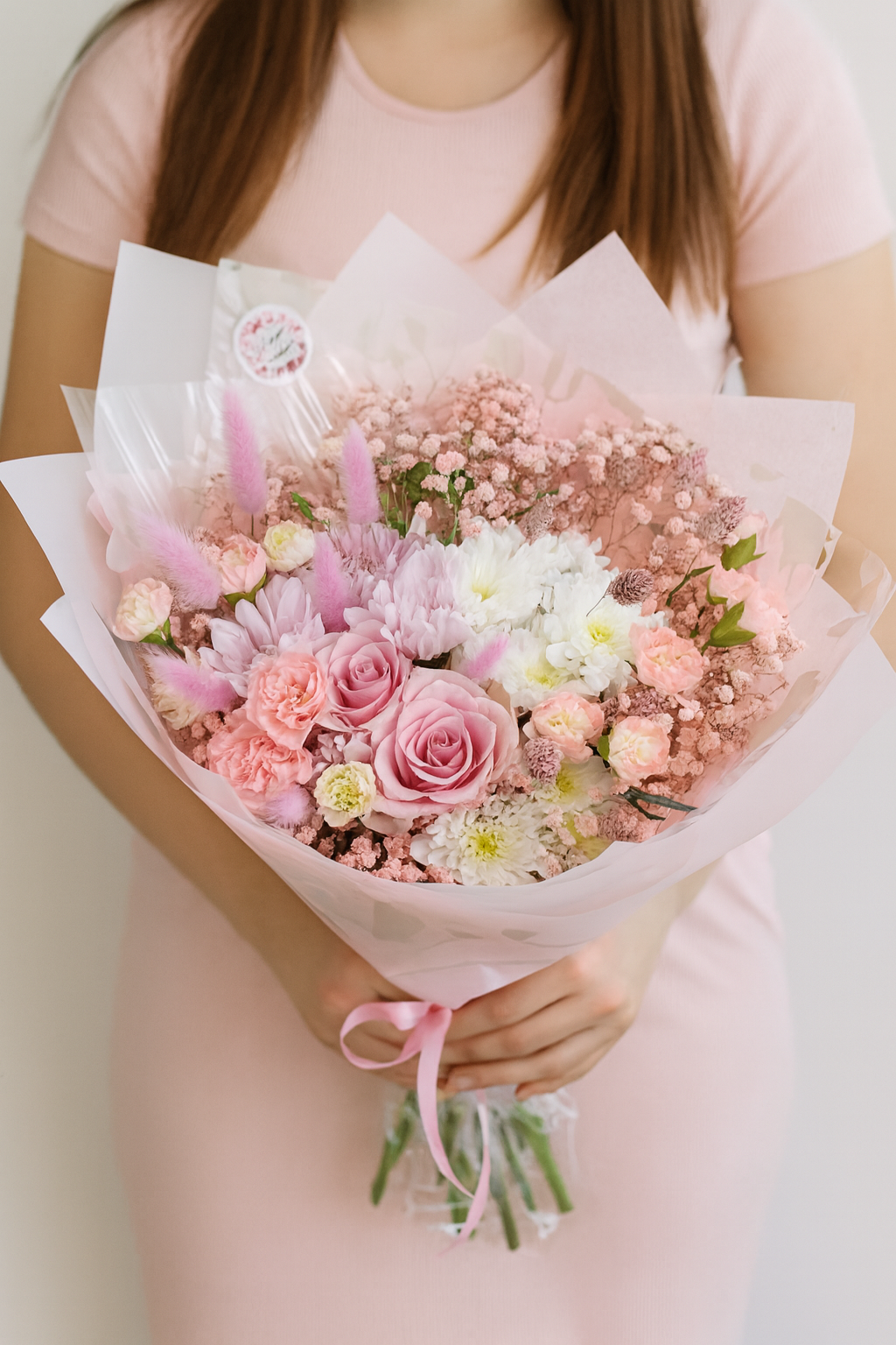 Pink & White Seasonal Flower Hand-tied Bouquet