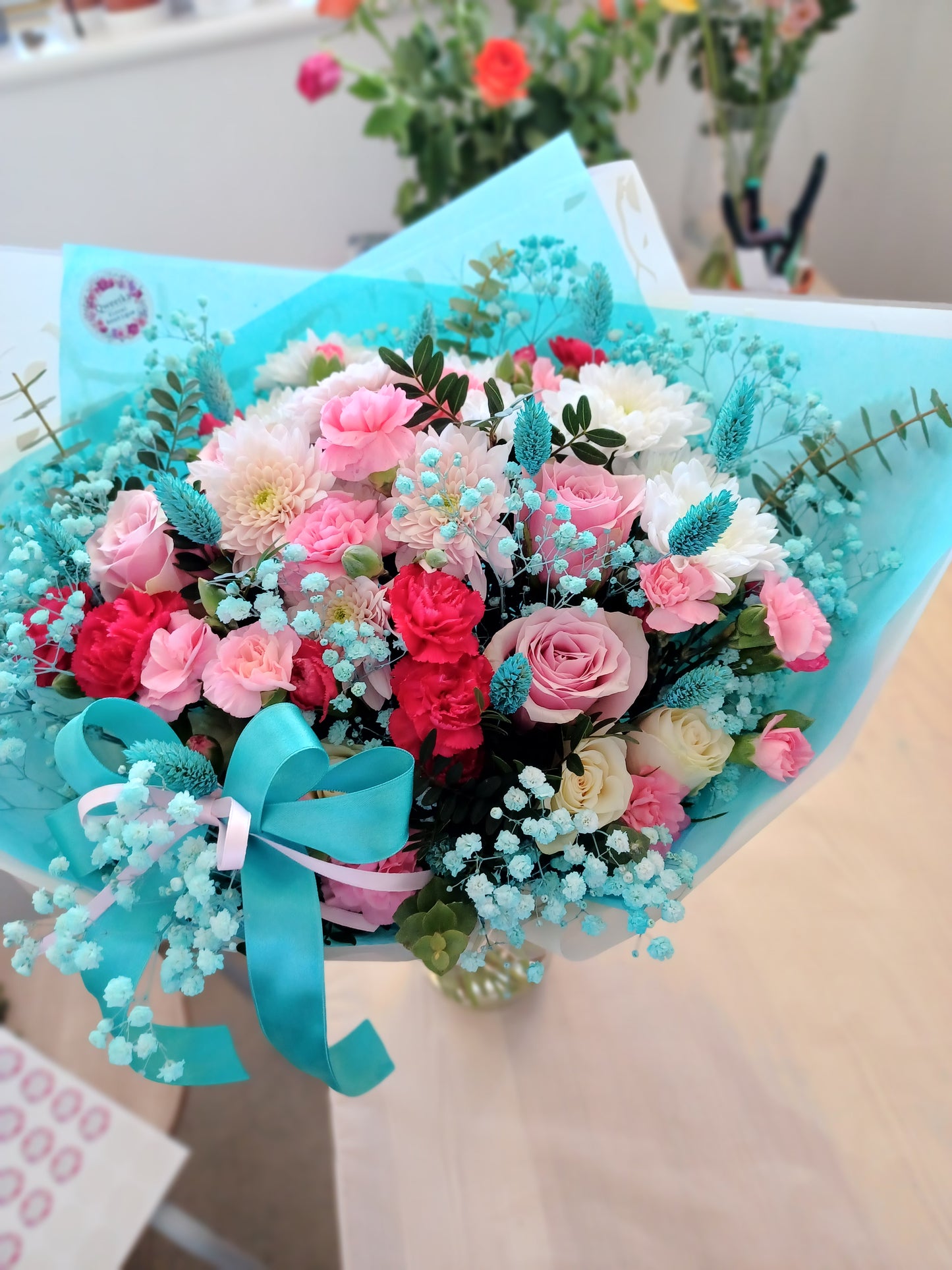 Tiffany & Pink Seasonal Flower Hand-tied Bouquet