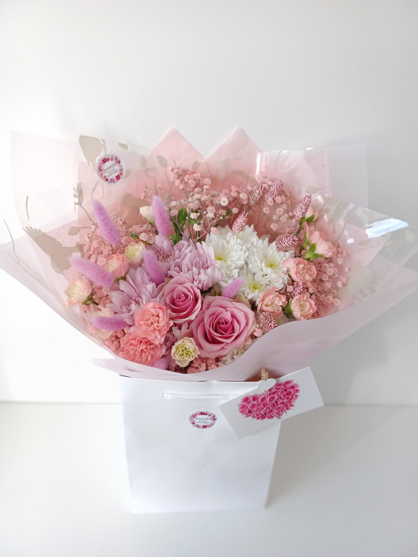 Pink & White Seasonal Flower Hand-tied Bouquet
