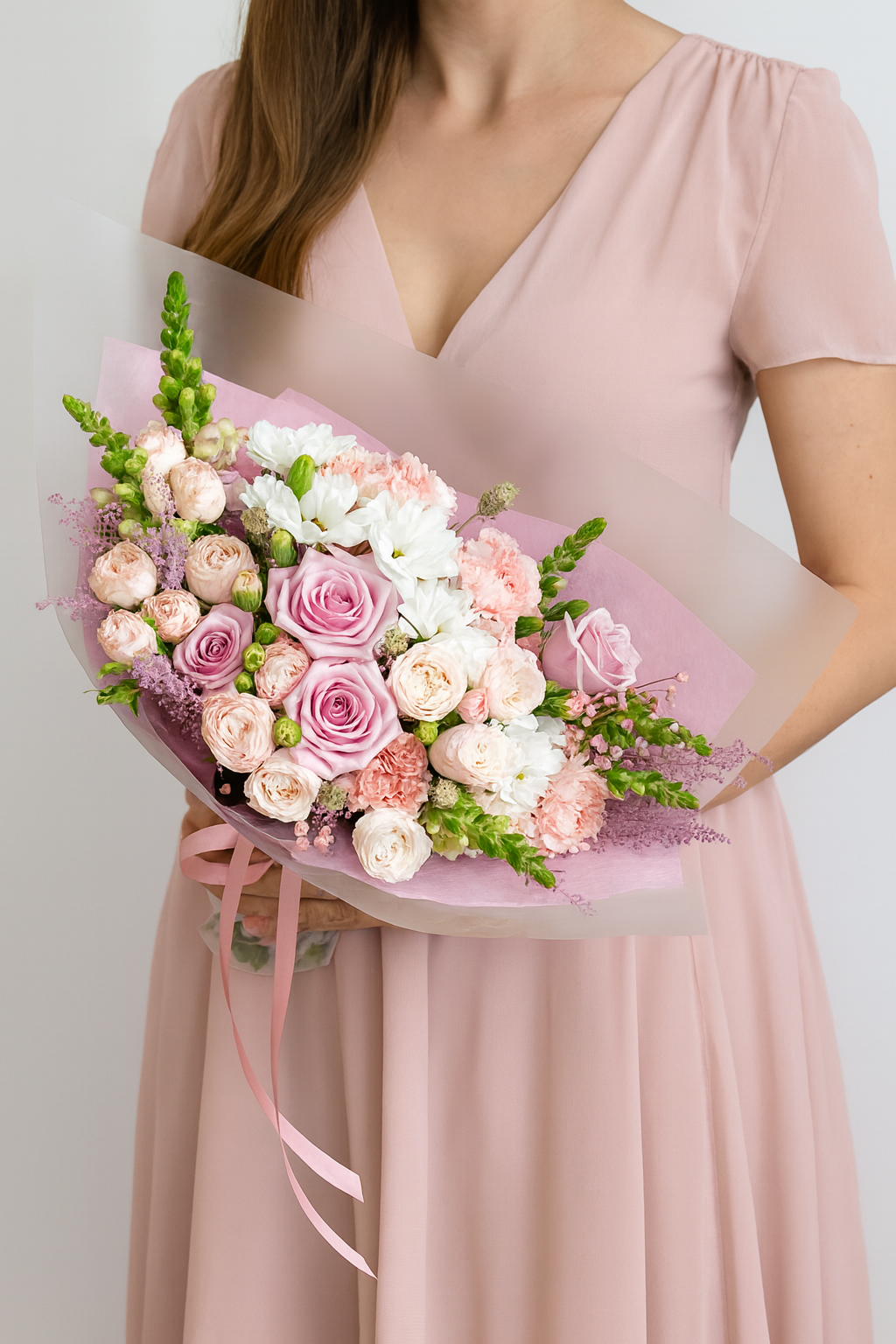 Pink & White Seasonal Flower Hand-tied Bouquet