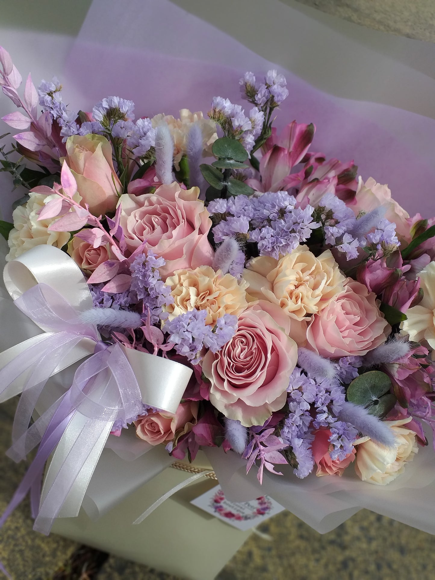 Lilac, Pink & Peach Seasonal Fresh Hand-tied Bouquet