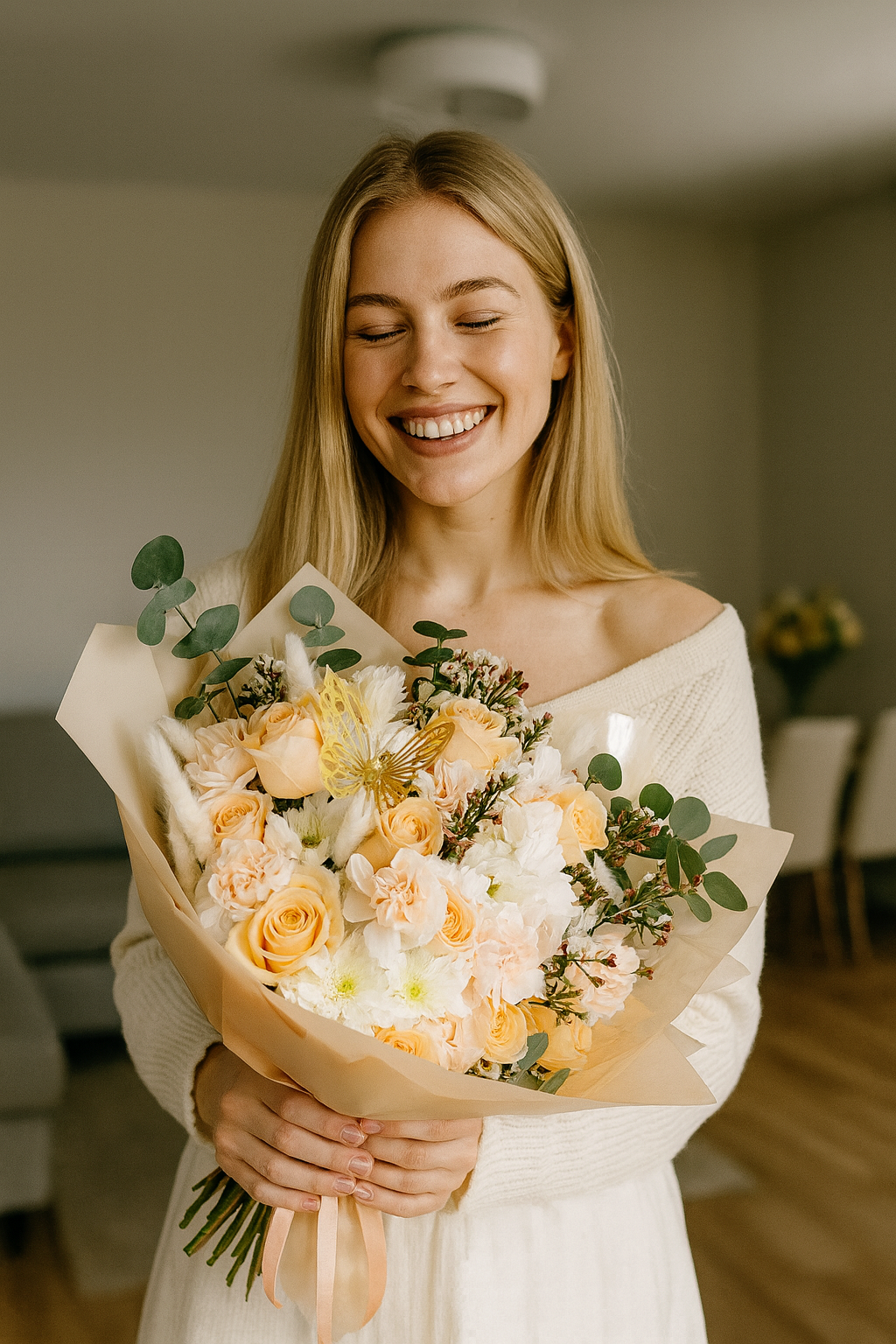 Peach & Orange Seasonal Flower Hand-tied Bouquet