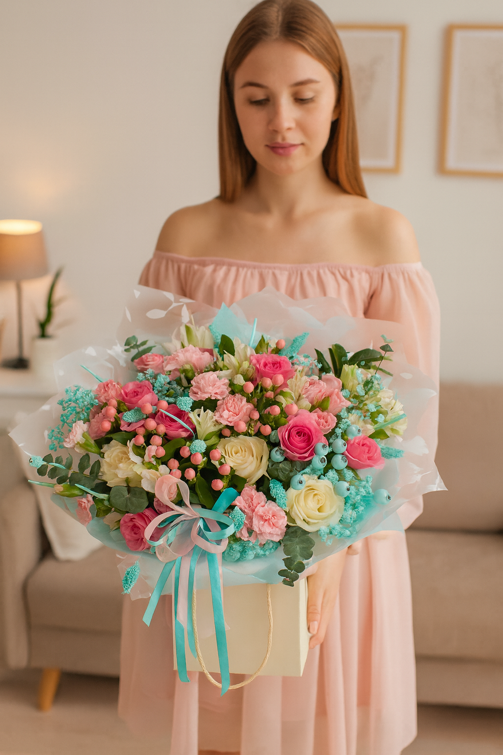Tiffany & Pink Seasonal Flower Hand-tied Bouquet
