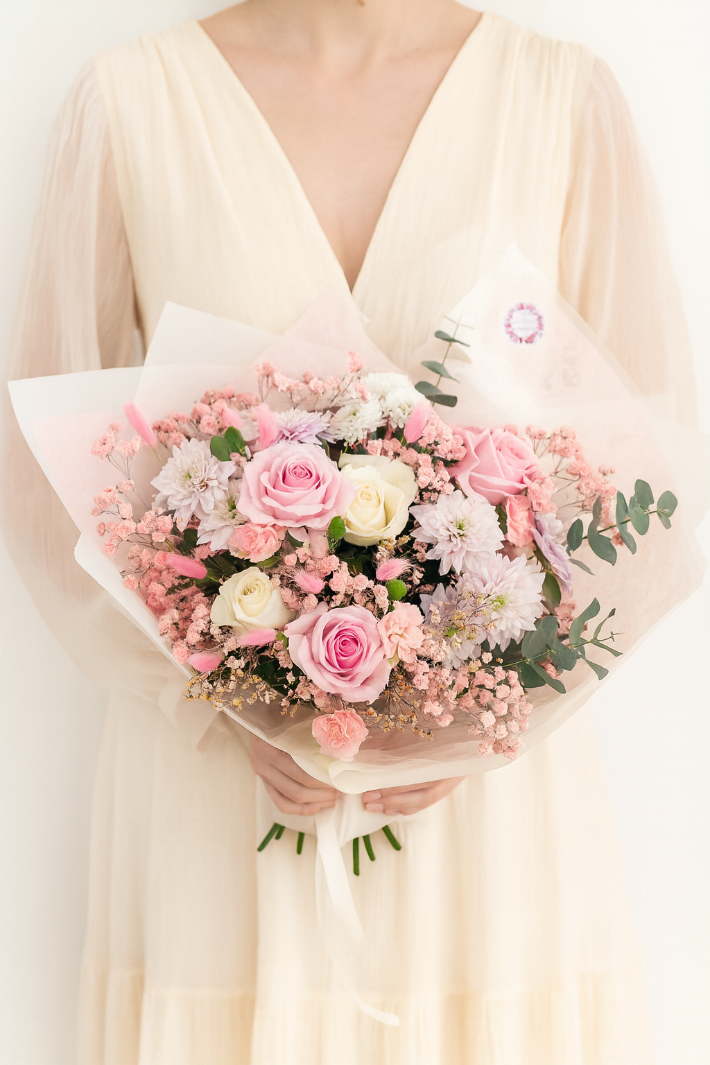 Pink & White Seasonal Flower Hand-tied Bouquet