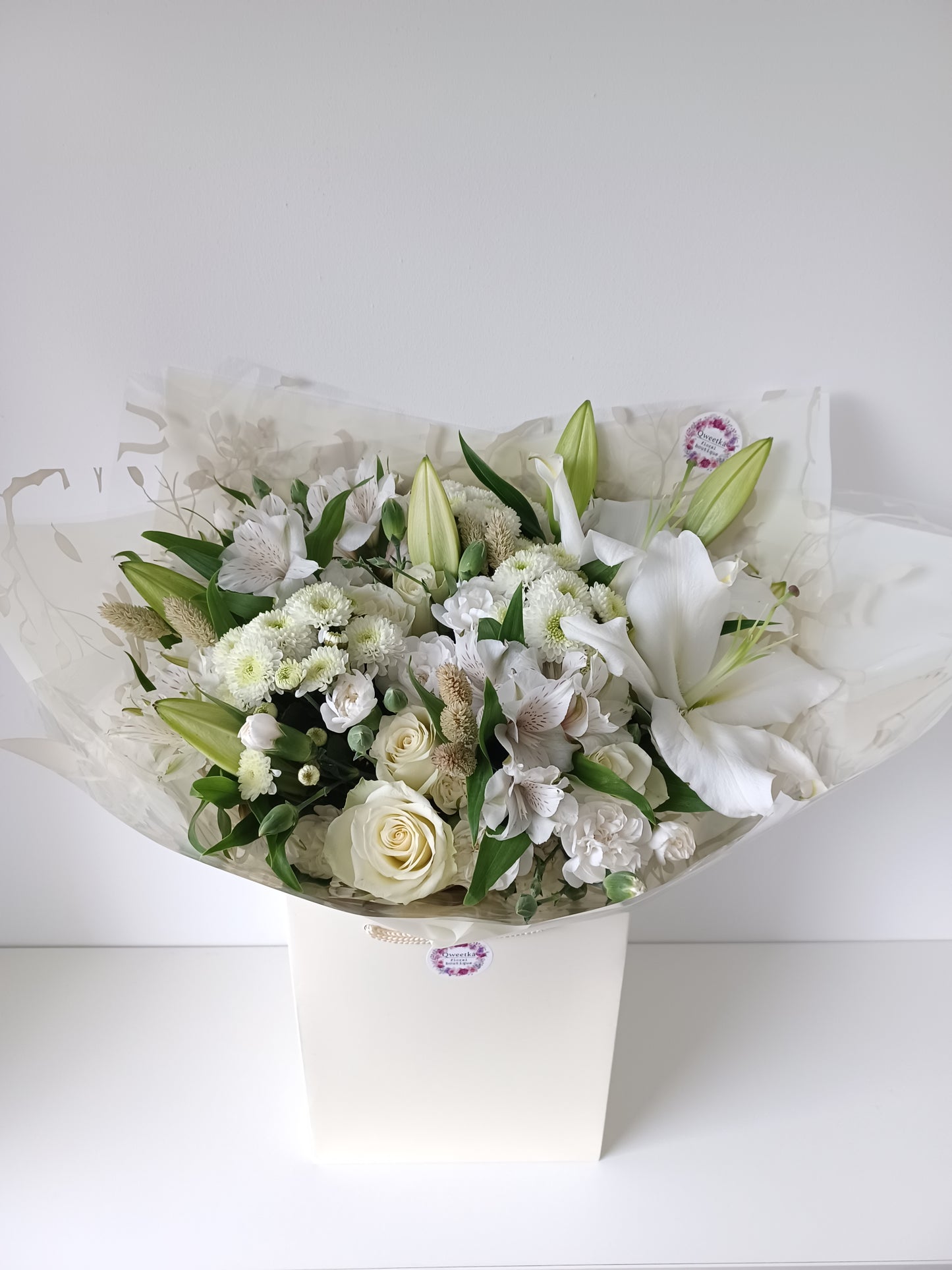 White Elegance Seasonal Flower Bouquet: Fresh Cut White, Cream & Green