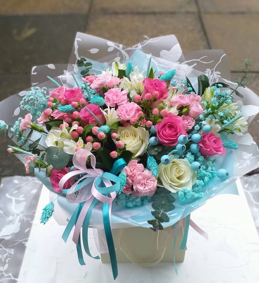 Tiffany & Pink Seasonal Flower Hand-tied Bouquet