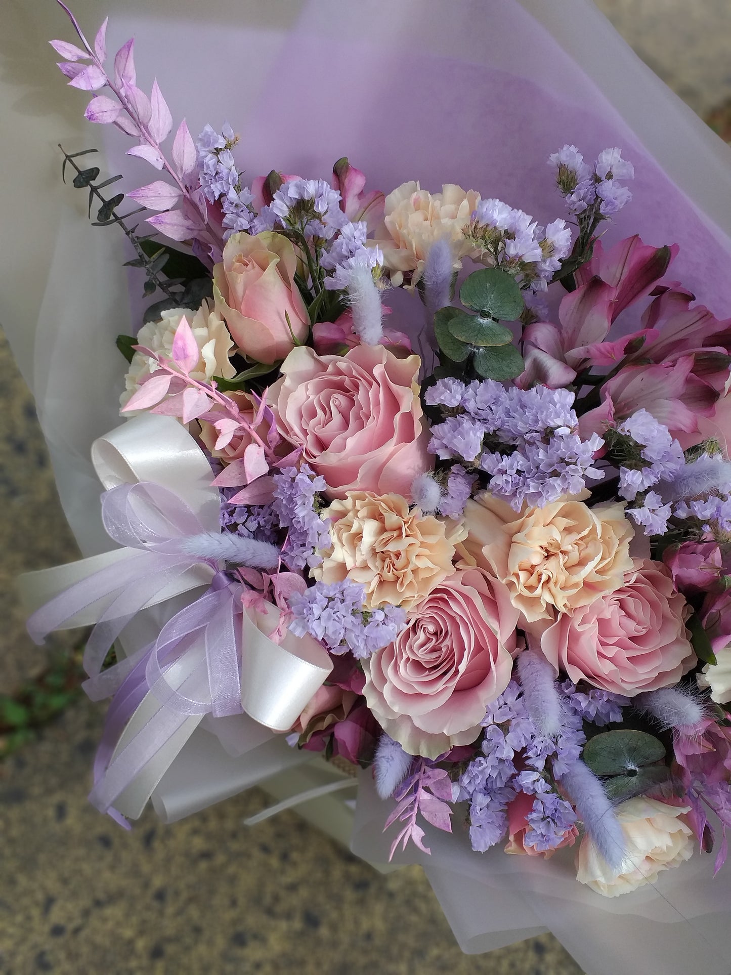 Lilac, Pink & Peach Seasonal Fresh Hand-tied Bouquet
