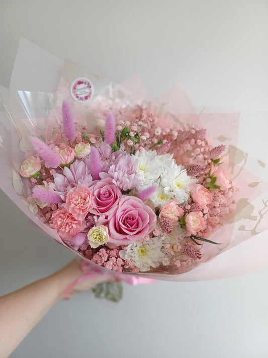 Pink & White Seasonal Flower Hand-tied Bouquet